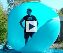 Dan inside the balloon as it pops