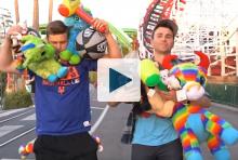 Mark Rober and Matt Winaker with carnival prizes