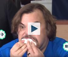 Jack Black with a mouthful of marshmallows