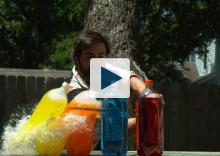 Dan cutting plastic bottles with a katana sword